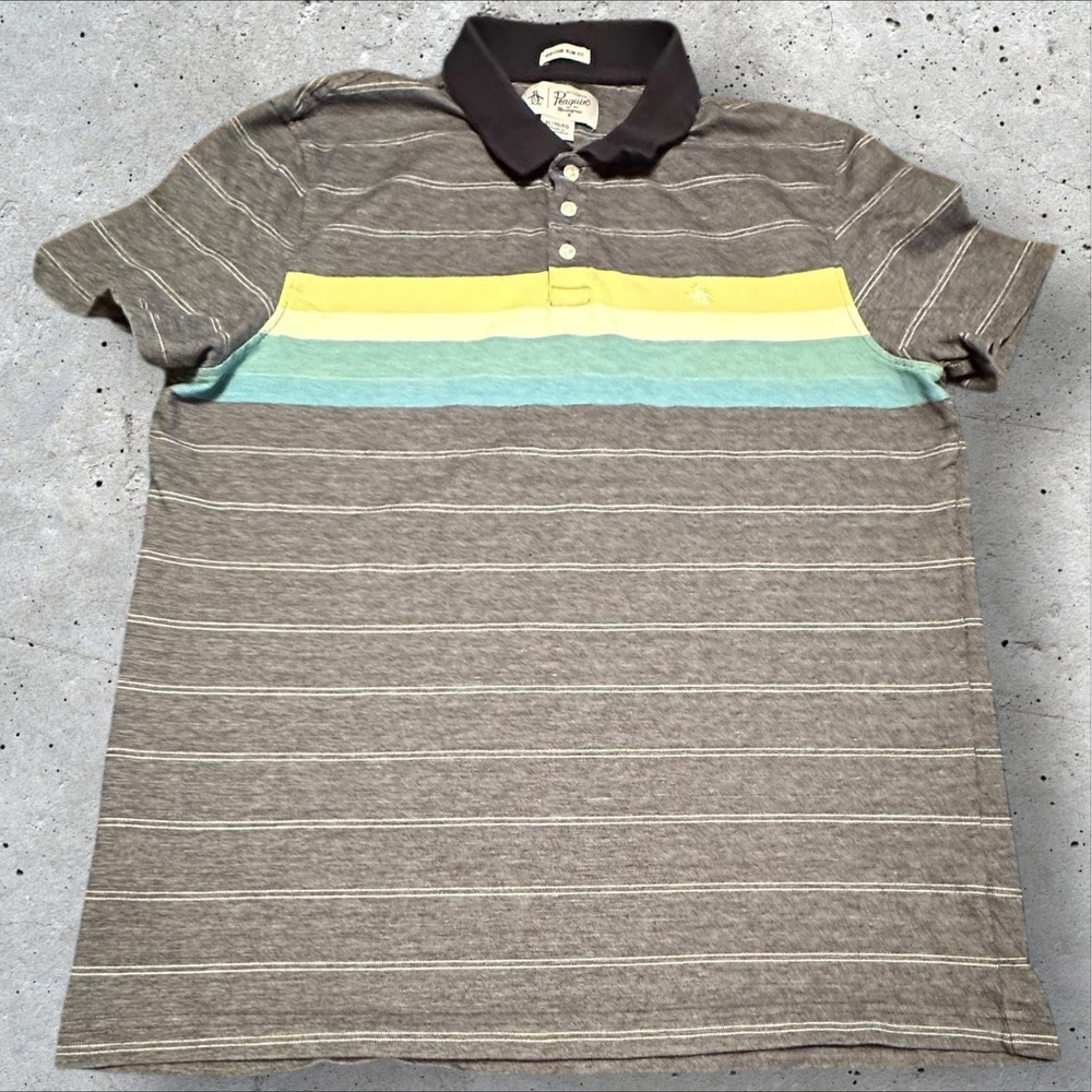 Original Penguin Mens‎ XL Heritage Slim Fit Striped Polo Shirt Cotton